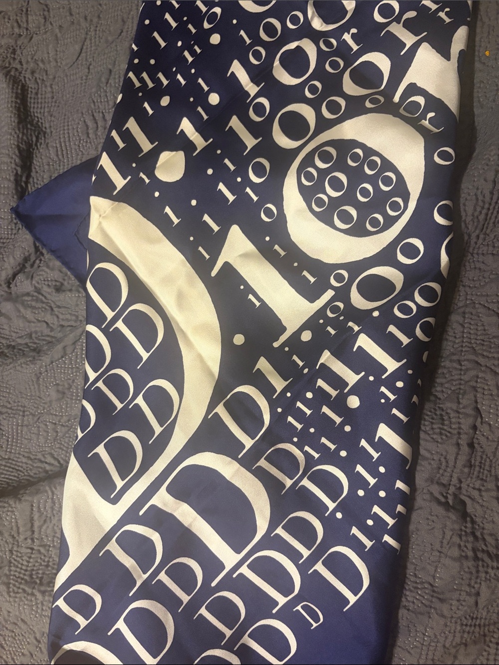 Dior Designer Monogram Silk scarf Navy and White 31.5 x. 31.5” - Picture 2 of 2